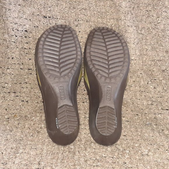 CROCS-SASSARI-Brown/Beige-Green Circles Wedge Heel Slides-Sz 10-Excellent - Picture 7 of 8